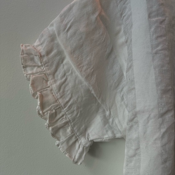 Zara Basic Collection White Linen Striped Ruffle Hem Top XS - Picture 4 of 7